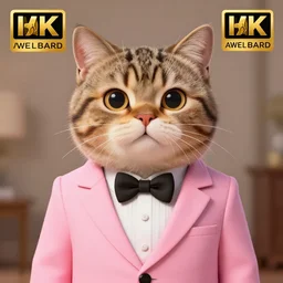 portrait of tabby cat ,wearing a pink tuxedo,in the Pixar style,  4k, digital art, award winning