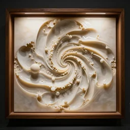 sculpture of the endless transcendence of recursion, solid fluid fractals of celestial ivory, museum piece, museum display, back - lit, wooden cabinet