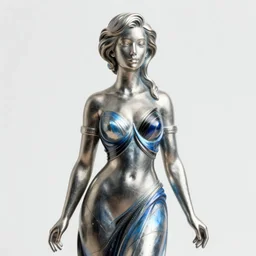 ( statue the perfect woman ) designed by philippe starck, studio photo, white backdrop, studio light, solid works, octane render, macro shot, in focus, dept of field, silver, blue, black design