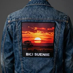 jeans jacket back patch of a sunset. heavy metal
