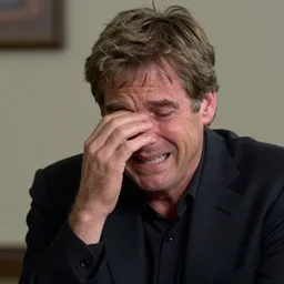 candid photo of harrison ford sobbing uncontrollably, emotional, dslr, hyper focus