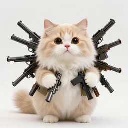 fluffy anthropomorphic cat with lots of guns