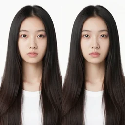 longer hair, identical picture, smaller nose, smaller mouth