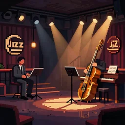jazz club interior, pixel art style