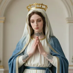 a highly detailed and realistic photo of the virgin mary with tattoos, cosplay, artstation, 4 k, correctly anatomy, good light