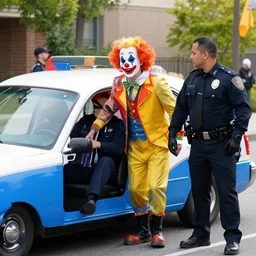 a los of FBI agents getting out of a clown car, photorealistic, ultra high detail,