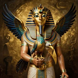 photo of a pharaoh holding a phoenix, hyper-realistic, epic composition, dramatic opening shot, in the style of picasso and dali, renaissance painting, exquisite detail, golden ratio design, cinematic lighting, 8k, artstation