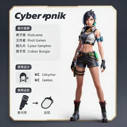 character sheet of cyberpunk girl, riot games. 3 d unreal engine 5 trending on artstation