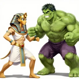 epic anime battle between the king tut and the incredible hulk, king tut and the hulk battling, king tut vs hulk, digital art, game art, character design, trending on artstation, ultra realistic, ultra detailed
