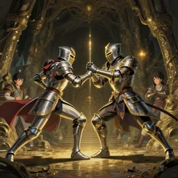 knights for honor style fight in cave, by studio ghibli, makoto shinkai, by artgerm, by wlop, by greg rutkowski, volumetric lighting, movie action scene, 8 k, lumen reflections, sharpened, insanely detailed and intricate, elegant, ornate