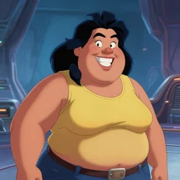 giggling heavy - set filipina woman character portrait, by don bluth, sci - fi environment, highly detailed, dynamic shadows, 4 k, wallpaper - 1 0 2 4