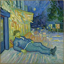 oil on canvas of night cafe at arles, laid - back atmosphere, detailed, cinematic, by aul gauguin