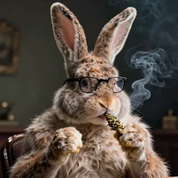 hyper realistic, portrait of a derpy half mr. bean, half big chungus, with bunny rabbit ears, very fuzzy, furry, smoking weed, by greg rutkowski, scott m fischer, artgerm, loish, slight glow, atmospheric, anne stokes, alexandros pyromallis, 4 k, 8 k