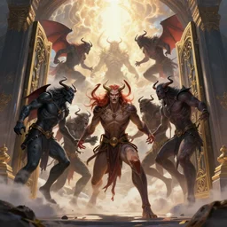 demons charging the gates of heaven, concept art, trending on artstation vivid color, complementary color, golden ratio, detailed, sharp lines, intricate, rainbowshift by andrei riabovitchev, by peter mohrbacher, by gustave dore, by maxfield parrish, by alphonse mucha, by beksinski, deviantart, octane render