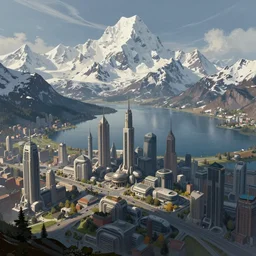 scifi concept art by greg rutkowski, futuristic city near to a big lake with a snowed mountain range in the background, nostalgic vibes, digital painting, artstation, concept art, smooth, sharp foccus ilustration, artstation hq