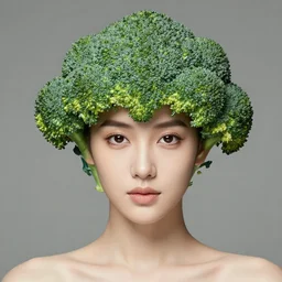 a portrait of a woman with broccoli hair