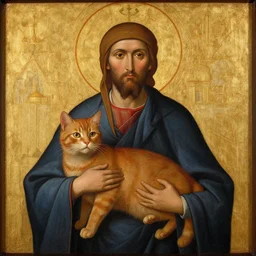russian orthodox christian church painting of a ginger cat by andrey rublev