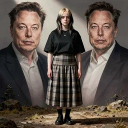 Billie Eilish as Elon Musk in low skirt, by artgerm
