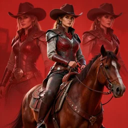 concept art, a beautiful highly detailed destiny lady western rider in hunt showdown style, cinematic red colors, realistic shaded lighting poster by ilya kuvshinov, magali villeneuve, artgerm, jeremy lipkin and michael garmash and rob rey