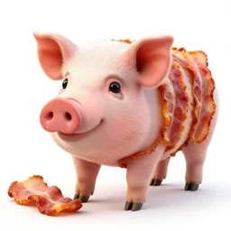 a pig in the material of crispy bacon, a pig made out of crispy bacon