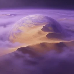 empty planet with enormous deserts, covered with purple fog, concept art, DeviantArt, art station, illustration, highly detailed, artwork,cinematic,hyper realistic