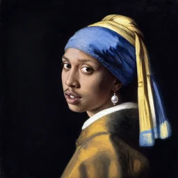 A tronie painting of Tupac Shakur with the pearl earring by Johannes Vermeer. Tupac
