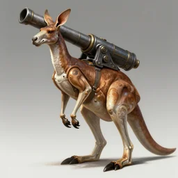 a giant kangaroo with a giant cannon in his back, exoskeleton, technology, elegant, highly detailed, digital painting, artstation, concept art, smooth, sharp focus, illustration, art by krenz cushart and artem, demura and alphonse mucha