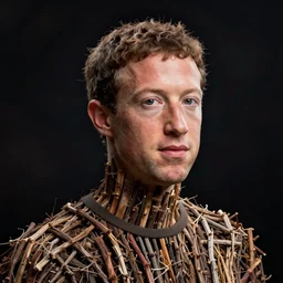 a portrait of Mark Zuckerberg made of twigs