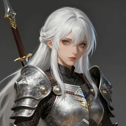 A realistic anime portrait of a white haired female barbarian wearing an intricate armor, digital painting, by Stanley Artgerm Lau, Sakimichan, WLOP and Rossdraws, digtial painting, trending on ArtStation, SFW version