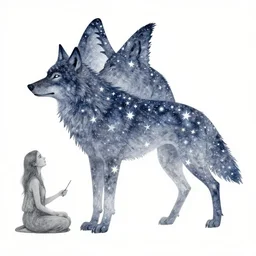 detailed illustration of wolf made out of stars by dan mumford and brian serway and chiara bautista