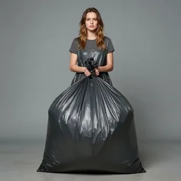 kyrsten sinema dressed up as a large plastic garbage bag, ultrarealistic