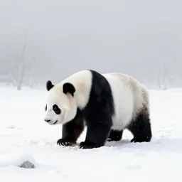 panda in snow voidscape by simon stalenhag and ansel adams, digital art