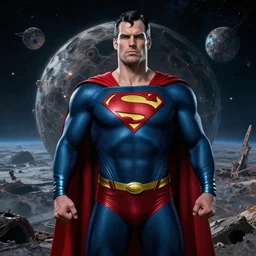 portrait of superman mixed with darkseid, in space, on abandoned planet
