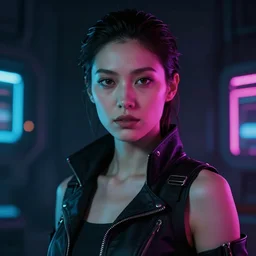 a portrait of a cyberpunk woman by alexandre cabanel, scifi, cyberpunk, dark lighting, neon, realistic, v - ray