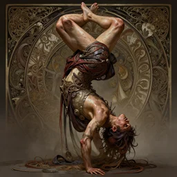 contortionist, passionate , seductive, sweaty, intricate fashion clothing, insane, intricate, highly detailed, digital painting, artstation, concept art, smooth, sharp focus, illustration, Unreal Engine 5, 8K, art by artgerm and greg rutkowski and alphonse mucha