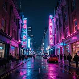 neon streets of london, 4 k, award winning photo, cyberpunk style