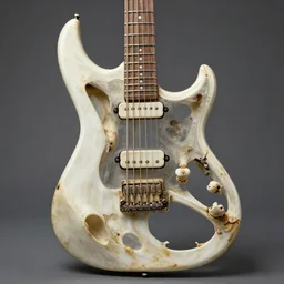 electric guitar made of bones, intricate, realistic, perfect shape