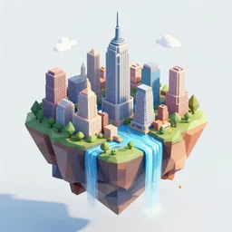 low poly art of new york as a floating island in the sky, low poly, isometric art, 3d render, waterfall, high detail, artstation, concept art, behance, ray tracing, smooth, sharp focus, ethereal lighting