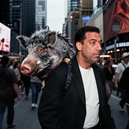 The rock piggyback on Adam Sandler on Methamphetamine at Times Square, photograph by Alfred Eisenstaedt, 4K, dramatic lighting; 4K 8K