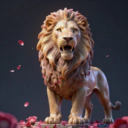 psychedelic statue of lion, small rose petals falling, epic, phantasy, hyper detailed, smooth, unreal engine, perfect,