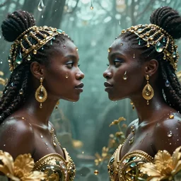 hyperrealistic neo - renaissance cinematic super expressive! oshun goddess with droplet armor, staring at herself in a liquid mirror, gold flowers, highly detailed digital art masterpiece, smooth etienne sandorfi eric zener dramatic pearlescent soft teal light, ground angle uhd 8 k, sharp focus