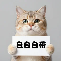 realistic high quality photo of a cute cat holding a sign with text that reads : dream, cat, cas, cat cat dreamcats, cats, cas, cas, cast, cats, catscatscats