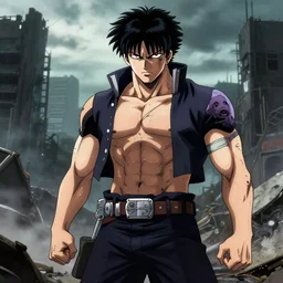 giga chad kenshiro, style by hokuto shinken, post apocalyptic