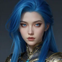 hyperrealistic close - up portrait of cyberpunk young woman with blue hair, d & d, fantasy, intricate, elegant, highly detailed, digital painting, artstation, concept art, smooth, sharp focus, illustration, art by artgerm and greg rutkowski and alphonse mucha