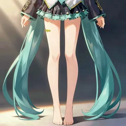Anime art of beautiful Hatsune miku with beautiful legs by artgerm, rossdraws, magali villeneuve, Gil Elvgren, Alberto Vargas, Earl Moran, Art Frahm, Enoch Bolles, symmetrical shoulders, short sumer skirt, Lois van baarle