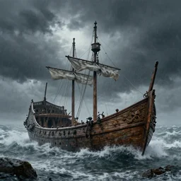 medieval shipwreck in storm