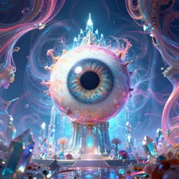 mysterious eyeball hovers over mythical crystal temple, fractal waves, synthwave, bright neon colors, highly detailed, cinematic, eyvind earle, tim white, philippe druillet, roger dean, ernst haeckel, lisa frank, aubrey beardsley