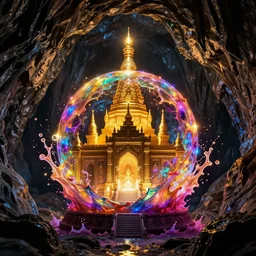 temple of light glowing orb deep cavern splash art graphic design color splash high contrasting art, fantasy, highly detailed, art by greg rutkowski