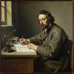sorolla's painting of the  scientist at a bench