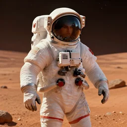 still of christian holy astronaut wearing a space suit during the first space mission in world war one, mars setting, dieselpunk, concept art, artstation, stephen bliss, unreal engine, game screenshot